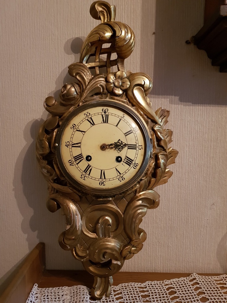 Pięknie rzeźbiony zegar Toreboda lata XX. Oryginał