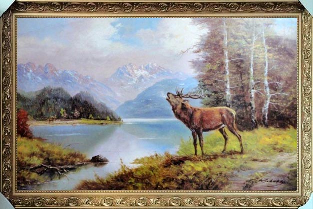 OBRAZ MYŚLIWSKI JELEŃ NA RYKOWISKU 60X80 + RAMA