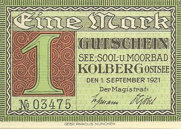Kołobrzeg Kolberg 1M notgeld 1921