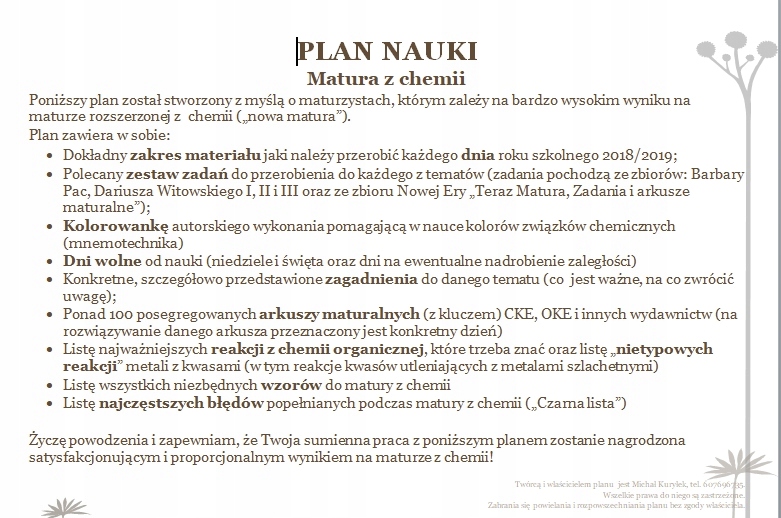 PLAN NAUKI - Matura z chemii + INNE - NIEZBĘDNIK!!
