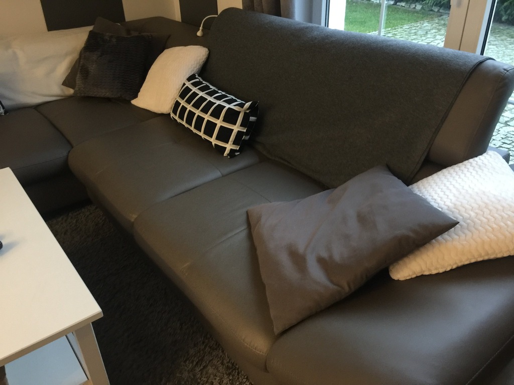 Sofa NAROŻNIK skóra SZARA rozkładana DUŻA z AGATA