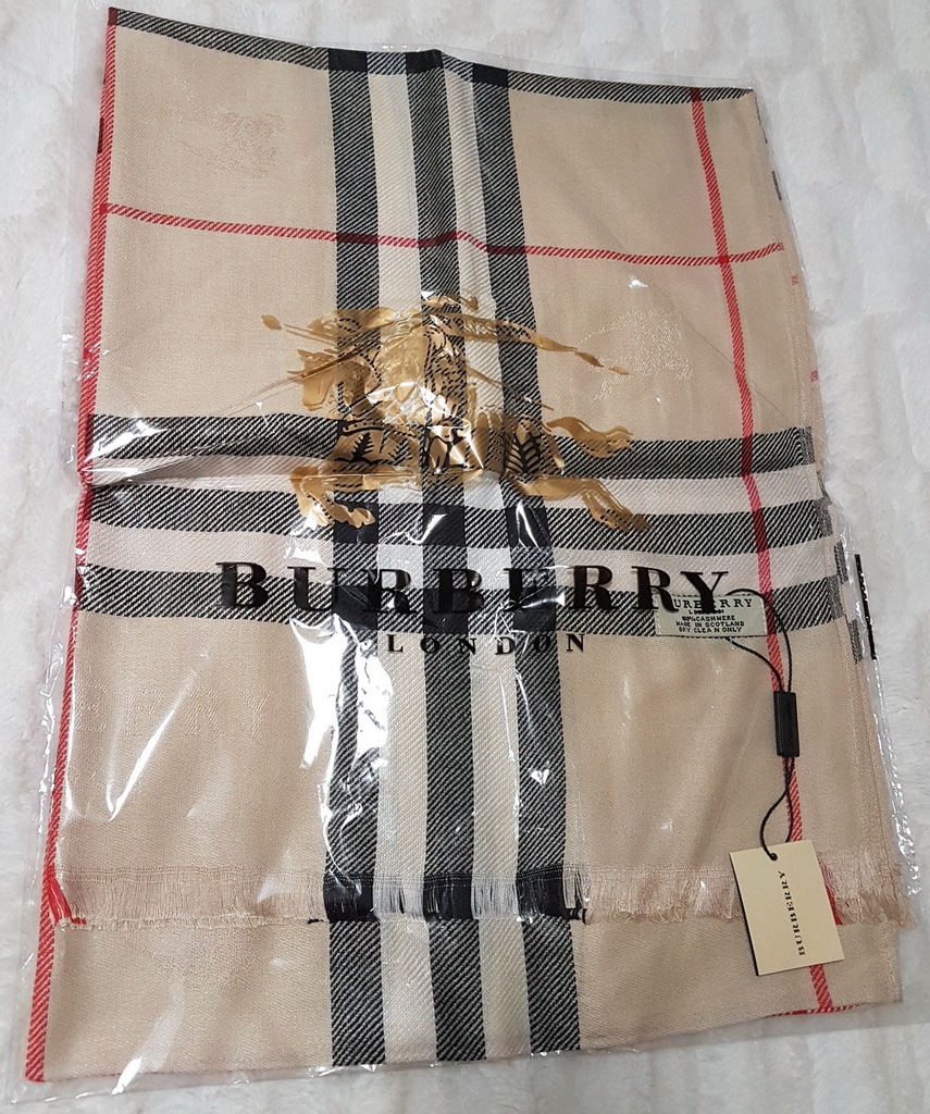BURBERRY  mega duży szalik kaszmir szal 70x190cm