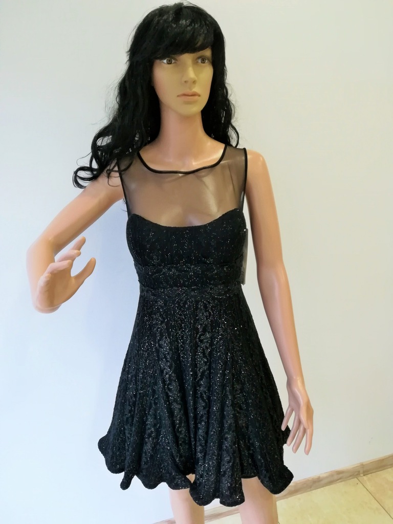 suknia sukienka czarna krótka 40 L studniówka