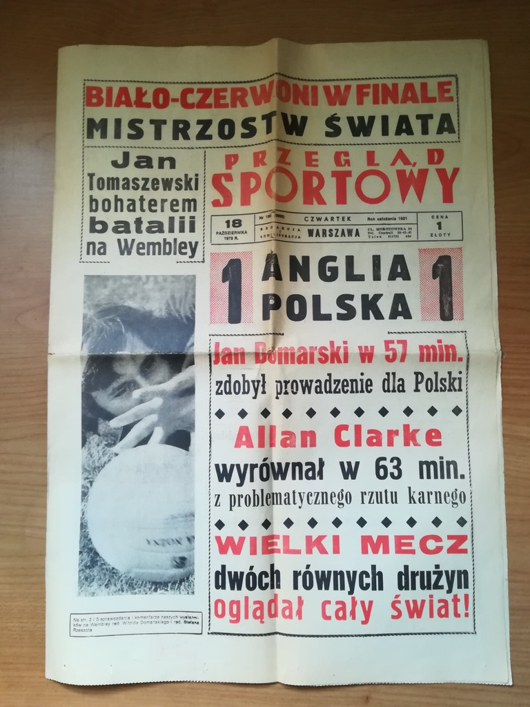 PRZEGLĄD SPORTOWY POLSKA -ANGLIA 1973 1:1