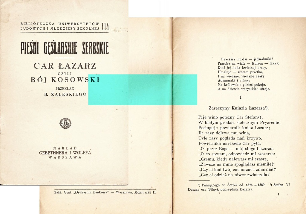 Pieśni gęślarskie serbskie 1936 Bój Kosowski