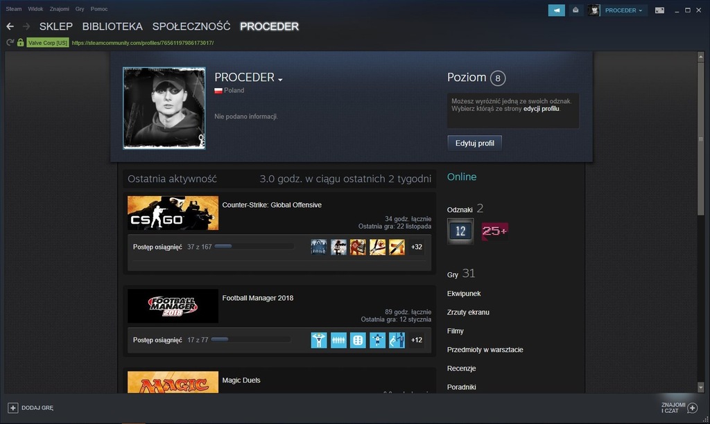 KONTO STEAM CS GO/ CSS/ CS 1.6/ FM 18