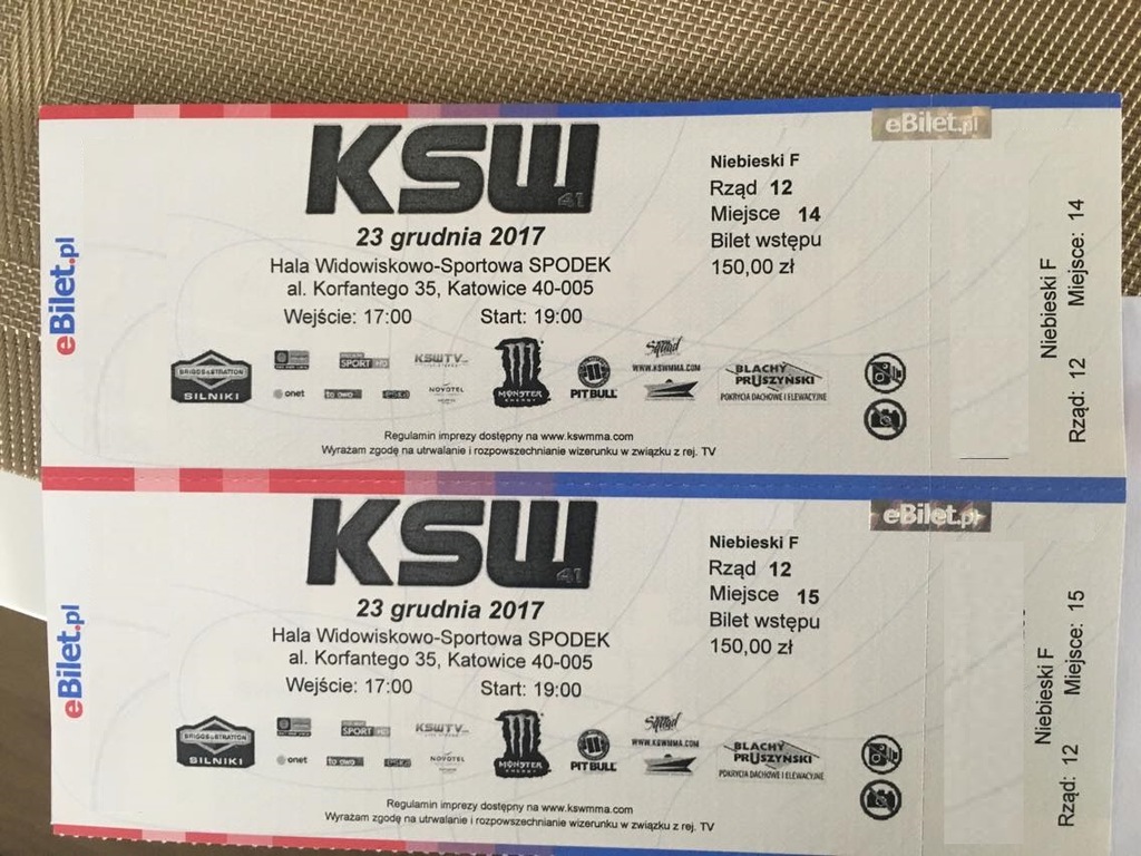 Gala KSW 41, MMA, Spodek Katowice sektory: E i F