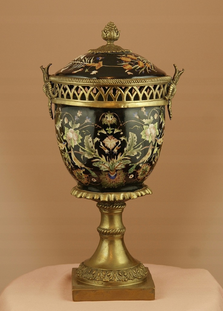 Ręcznie malowana królewska waza WAZON okuty w brąz