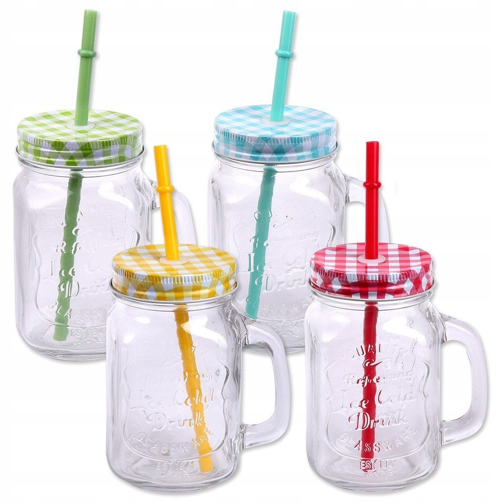 4 SZKLANKI KUFLE SŁOIKI ZE SŁOMKĄ 500ML 117