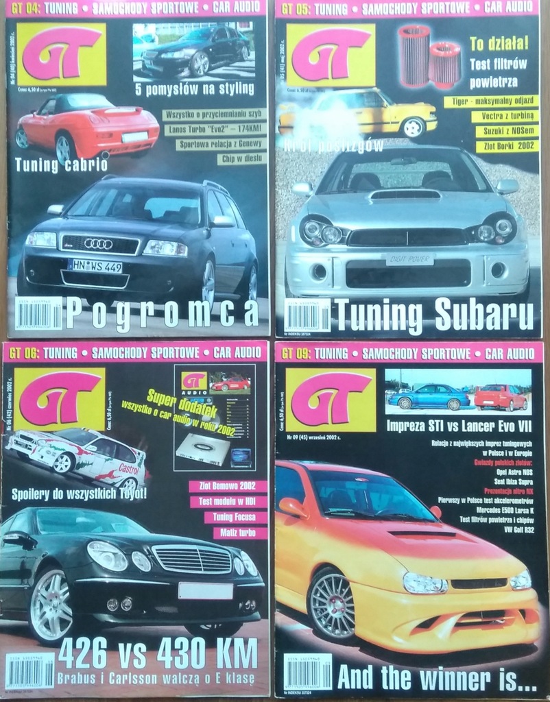 GT czasopismo tuning 4 numery 2002r.