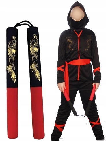 Strój WOJOWNIK BLACK NINJA SMOK 128/140+ NUNCHAKU