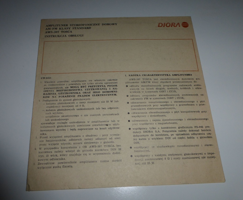 INSTRUKCJA OBSŁUGI AMPLITUNER  TOSCA AWS-307 DIORA