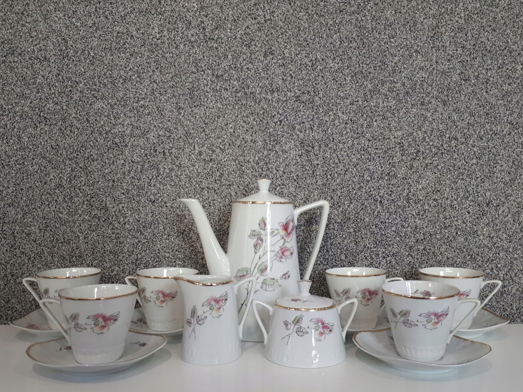 Serwis kawowy porcelana Wawel złocona kwiaty 992/1