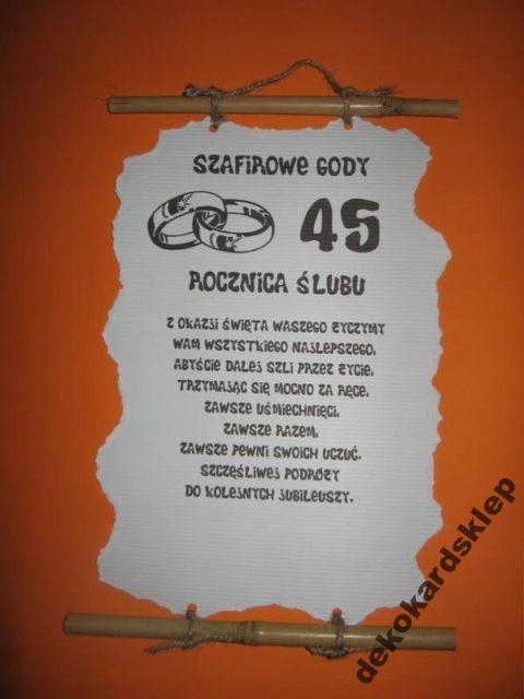 PREZENT NA 45 ROCZNICĘ ŚLUBU SZAFIROWE GODY
