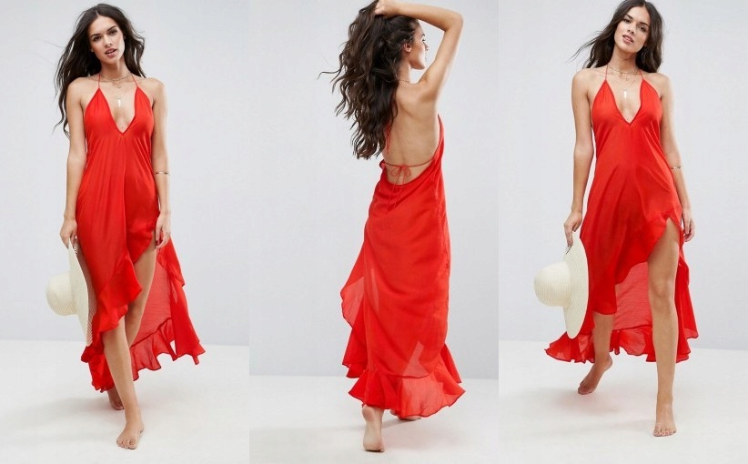Syntetyczny 65 Obraz czerwona sukienka plażowa