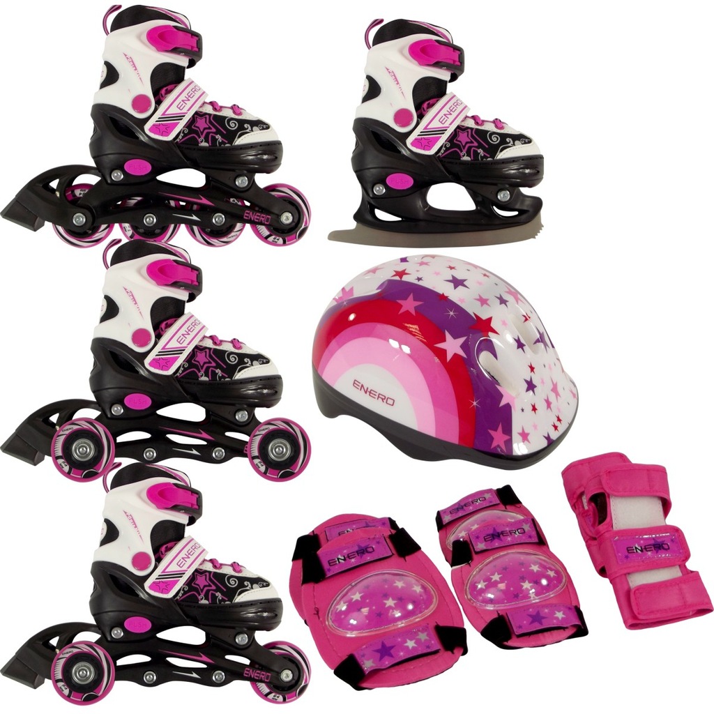 ROLKI ŁYŻWY WROTKI ŁYŻWOROLKI KASK 6w1 26-29 pink