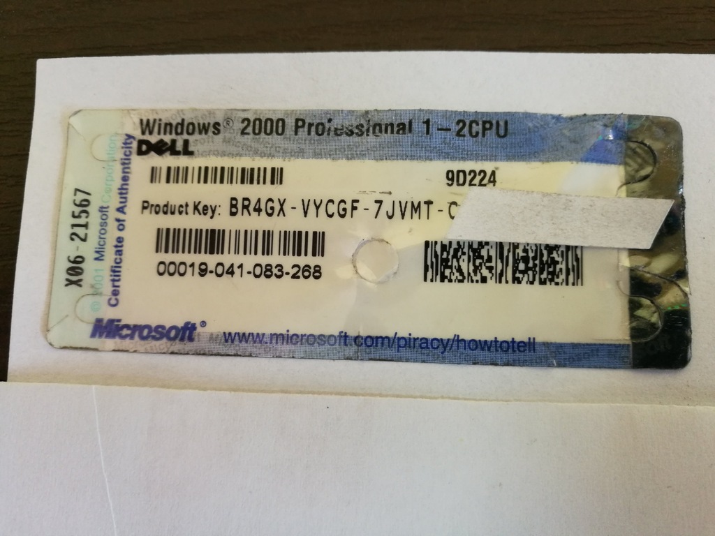 klucz Windows 2000 Professional 1-2 CPU