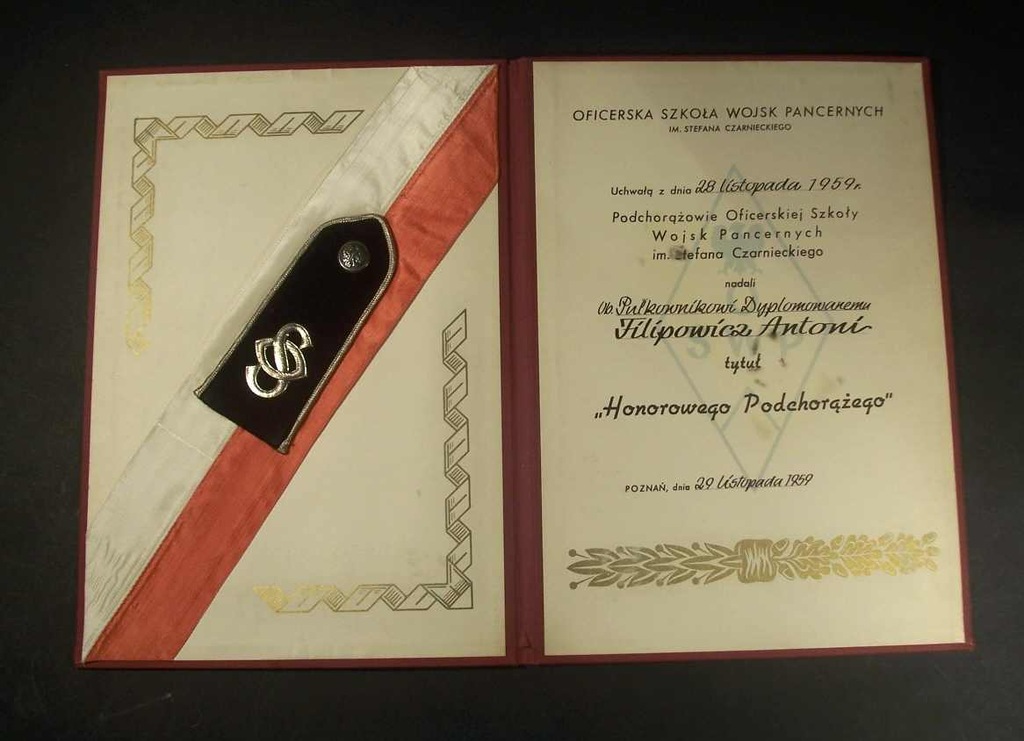 1959 Dyplom WOJSKA PANC. Płk Filipowicz, Poznań 56