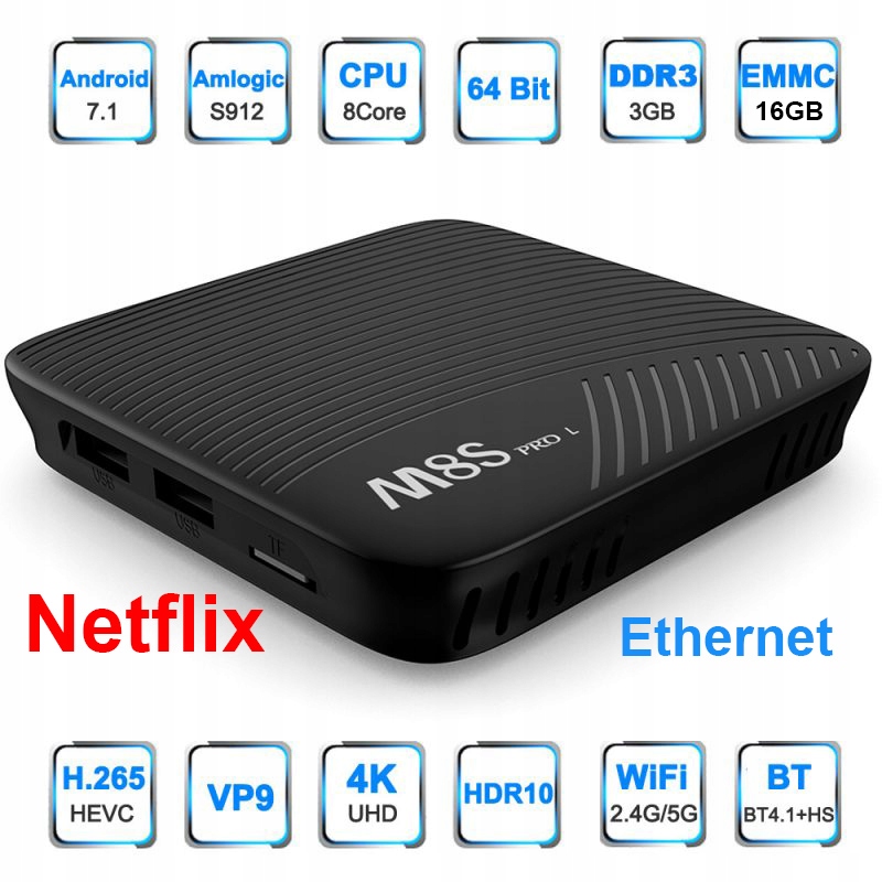 Android TV Box 3GB s912 M8S Pro L Netflix Widevine
