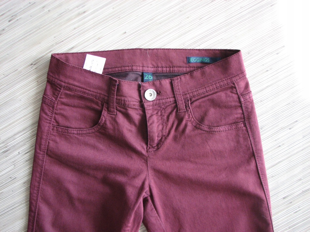 Spodnie jeans jeggins BENETTON W26 ok 158 cm bordo