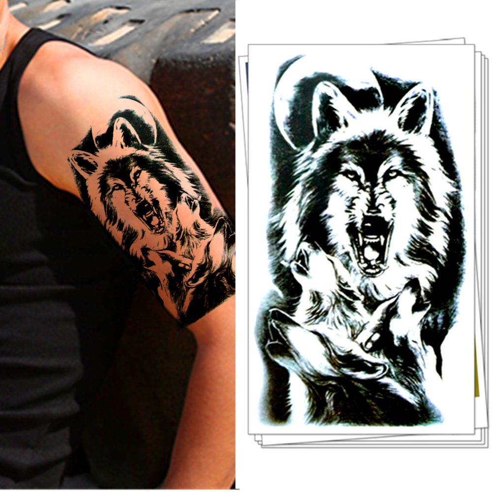 Tatuaz zmywalny, wilki, pełnia księżyca tattoo