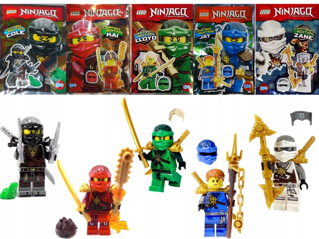 LEGO Ninjag - 5 X Figurka Cole Kai Lloyd Jay Zane