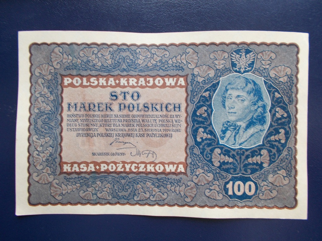 Banknot-100 MAREK POLSKICH -1919-RZADKI UNC!!!!!!!