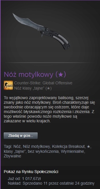 Skin Kosa, Noż motylkowy, butterfly, CS GO