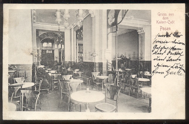 1907 POZNAŃ - KAISER CAFE, WNĘTRZE, PIĘKNA KARTKA
