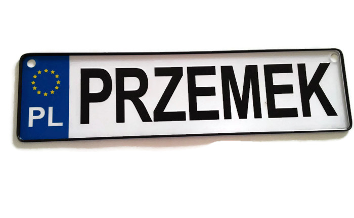 Tablica rejestracyjna na wózek z imieniem Przemek