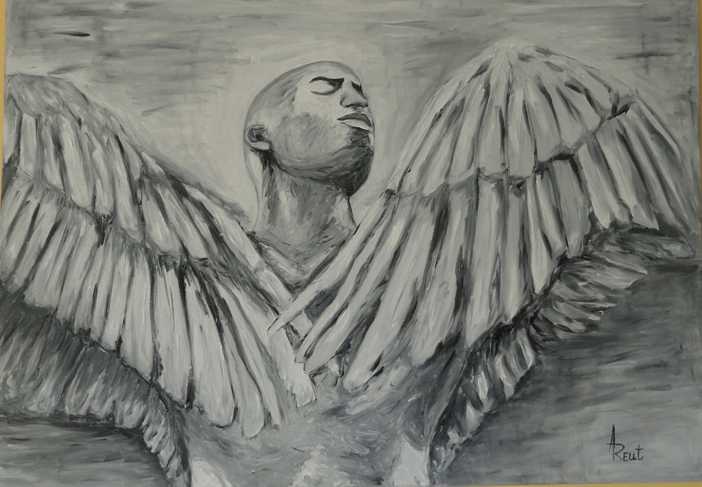 DUŻY obraz OLEJNY &quot;Zamyślony ANIOŁ 100x70