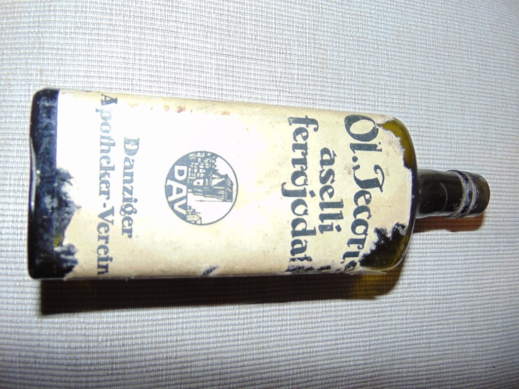 Butelka apteczna Danzig etykieta Żuraw DAV.