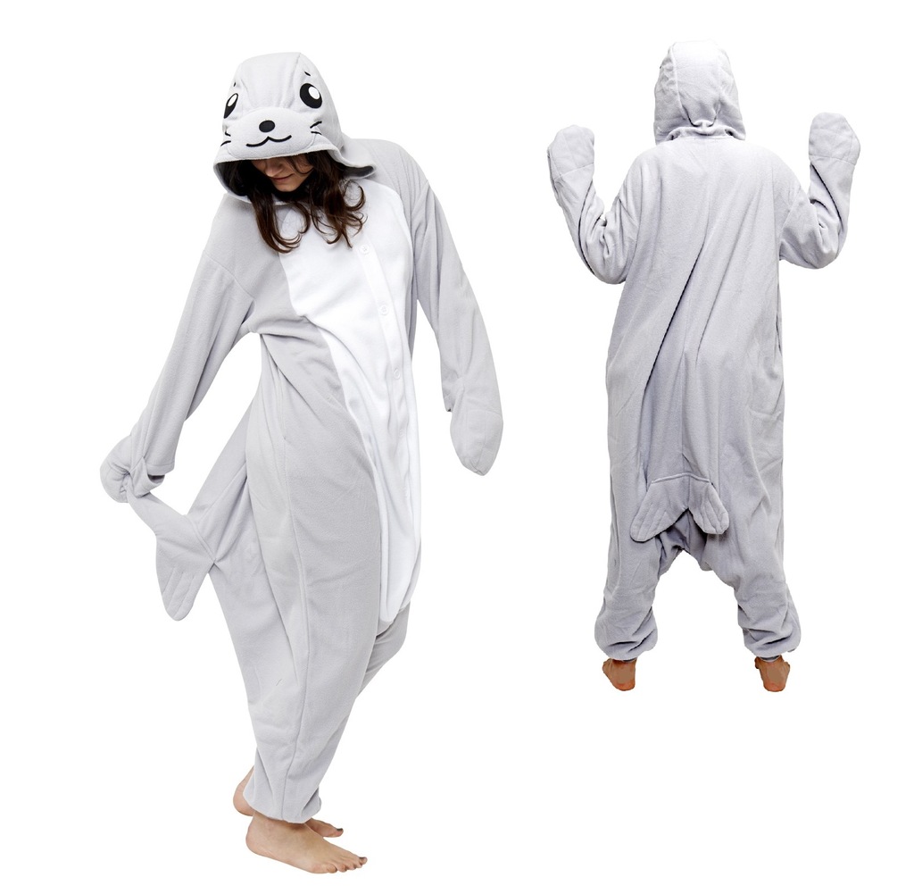 FOKA FOCZKA SZARA KOSTIUM ONESIE PIŻAMA DRES M MAG