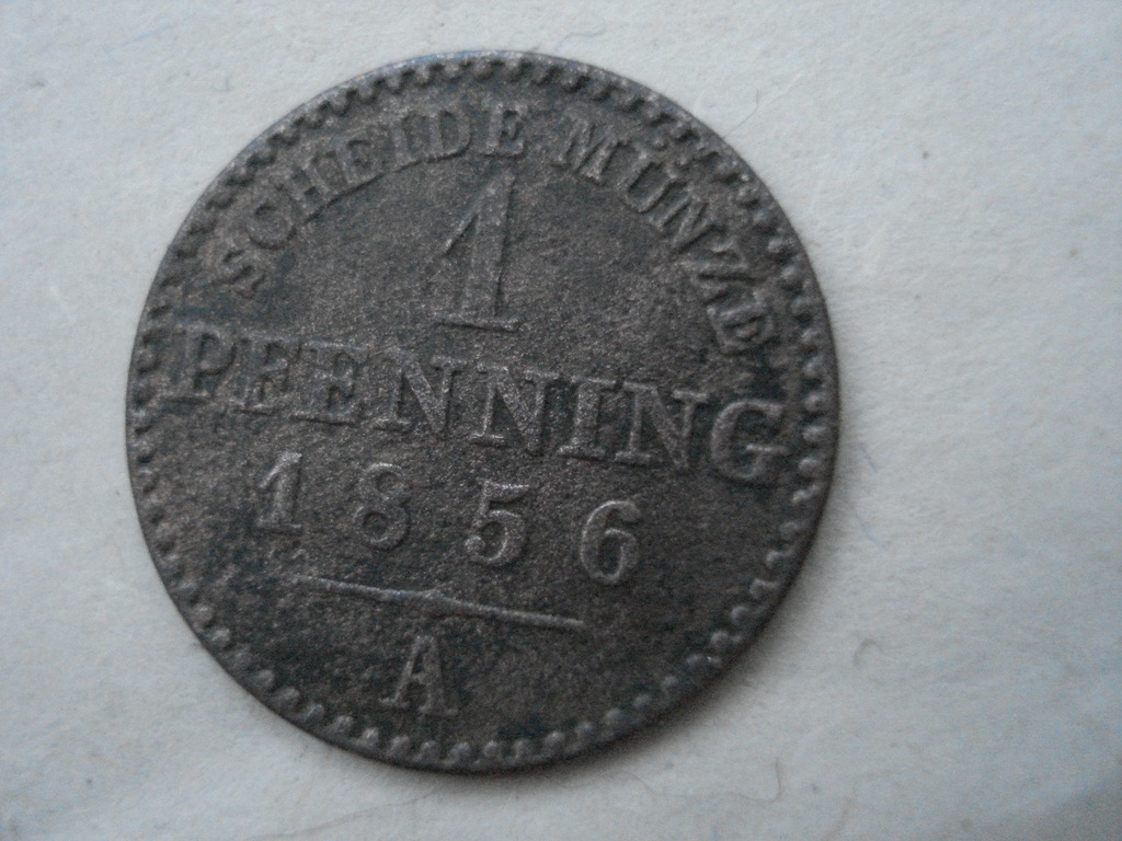 MONETA Scheide Munze 1 PFENING 1856  360EinenThale