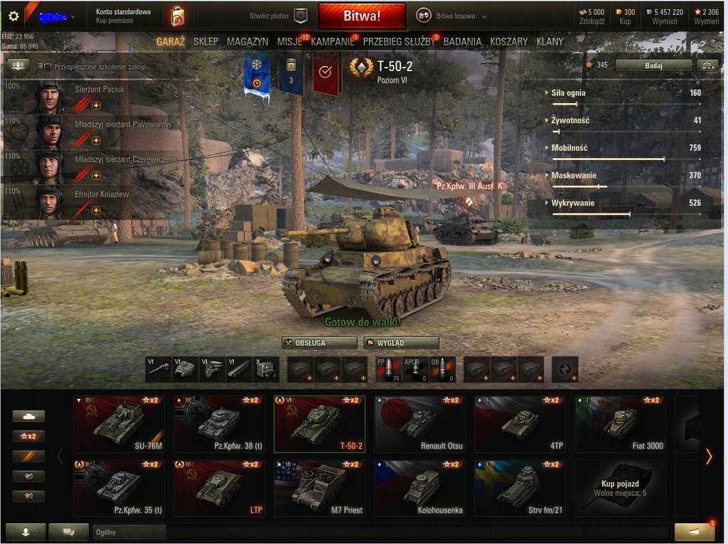 World of Tanks Konto z T-50-2 + 300 golda