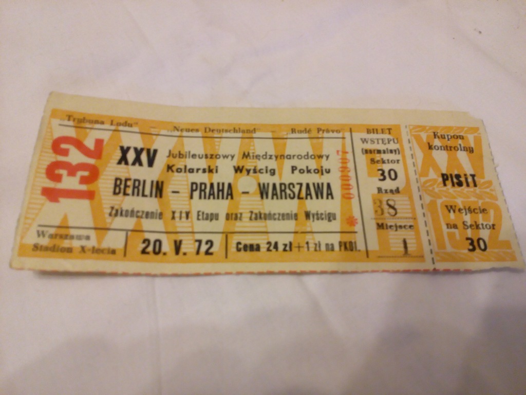 bilet - XXV KOLARSKI WYŚCIG POKOJU - 1972