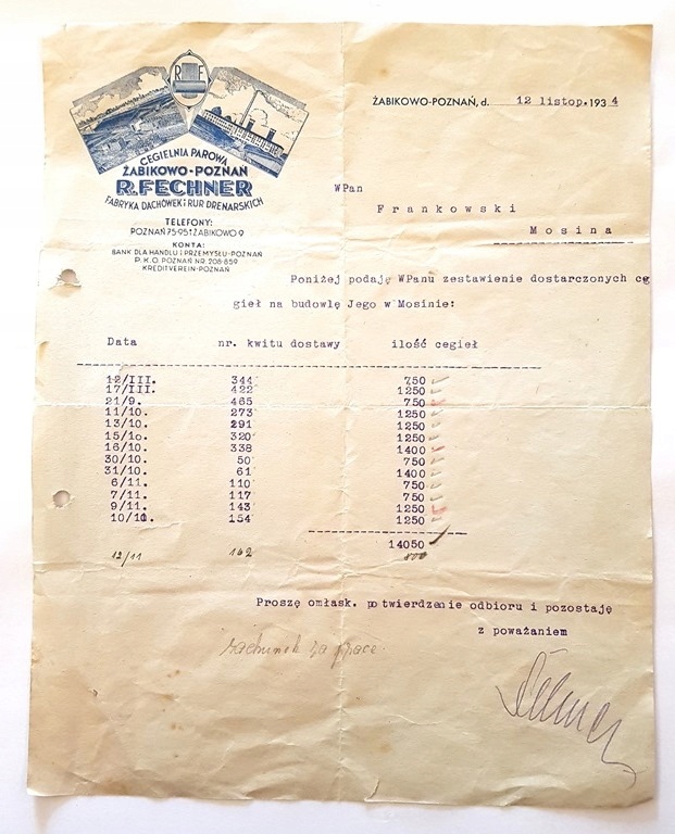 CEGIELNIA PAROWA ŻABIKOWO-POZNAŃ R.FECHNER 1934 r.