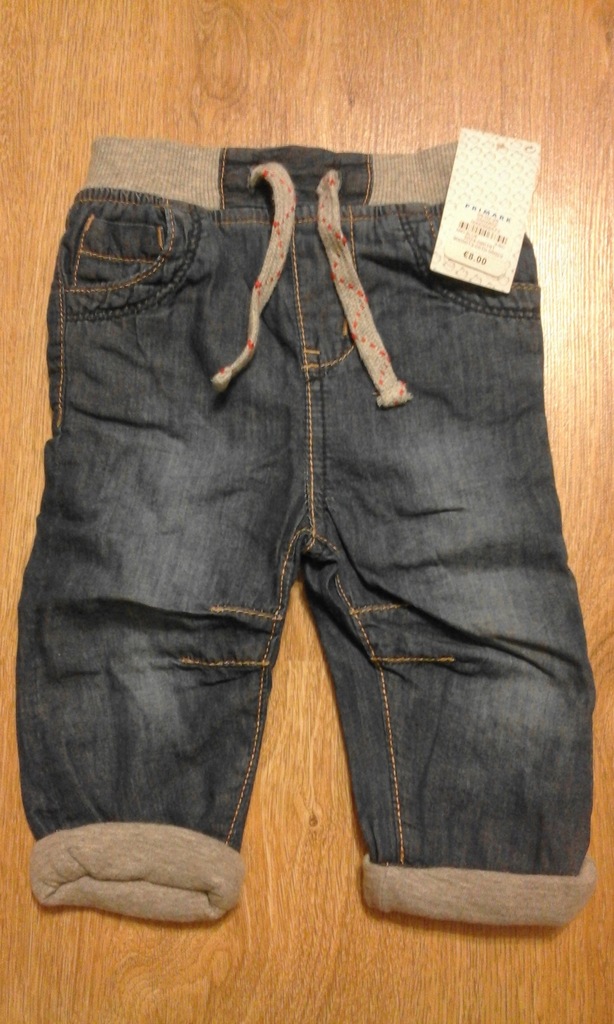 Nowe ocieplane spodnie jeansy 68 cm Primark