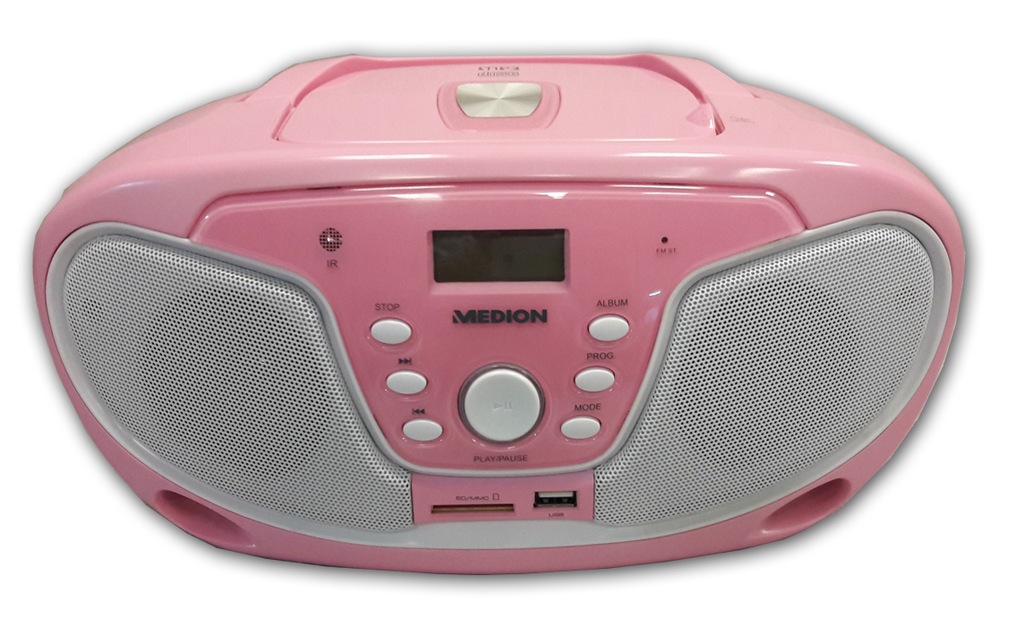 BOOMBOX CD MP3 RADIO USB SD MEDION 84101 RÓŻOWY 7046593435