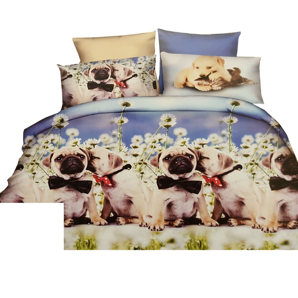 POŚCIEL ELEGANCKIE MOPSY BULDOGI PSY 160x200 4CZ