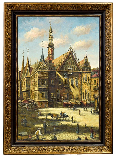 Dawny Wrocław duży obraz olejny 108x78 cm