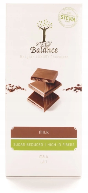 Belgijska czekolada mleczna bez cukru stewia 85g
