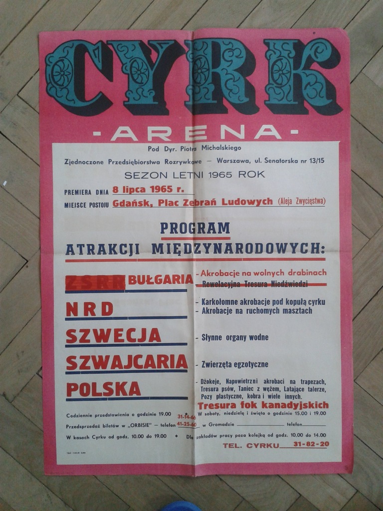 PLAKAT CYRK ARENA 1965 GDAŃSK