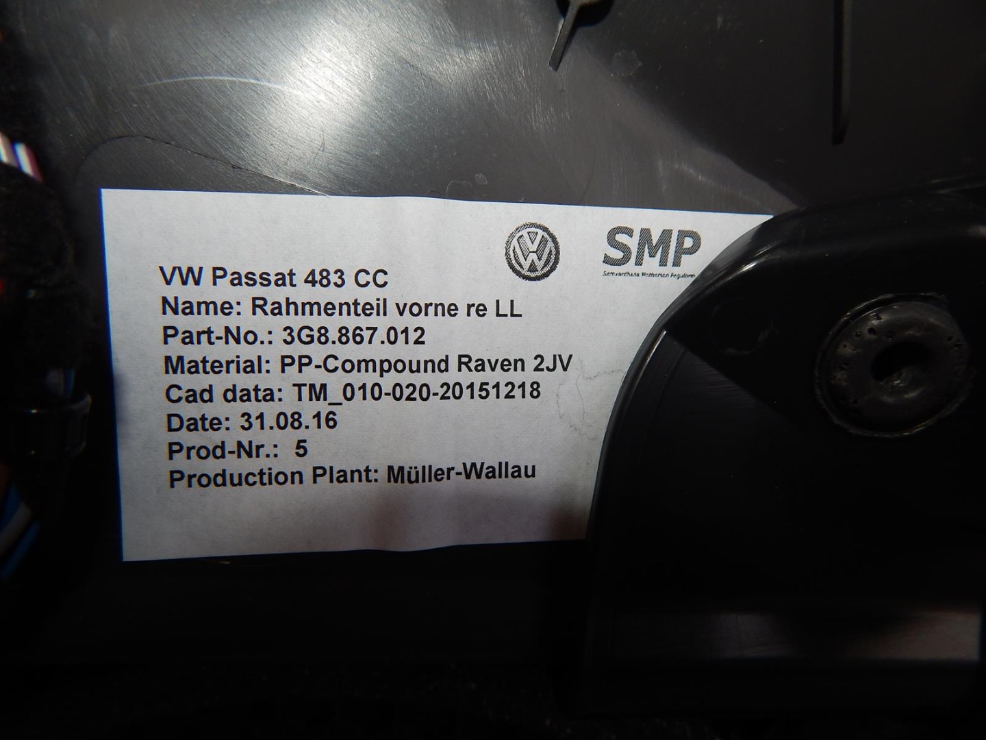 VW ARTEON upholstery door right front 3G8867012