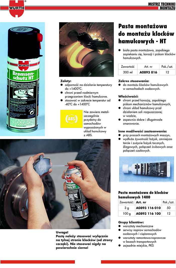 WURTH PASTA SMAR DO CYLINDERKÓW TŁOCZKÓW HAMULCOWY 6568563165 Allegro.pl