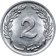 Tunisko - mince - 2 Millim Milimy 1960 - MINCOVNÍ STAV - UNC