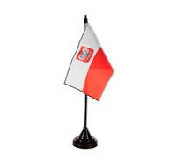 Flaga na biurko Polska z Godłem 10x15 cm Stojak 30 cm Flagi Polski Godło