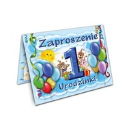 Zaproszenie na ROCZEK, w baloniki, 1 Urodziny dla chłopca 10 szt. + koperty