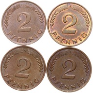 Sada mincí - Nemecko NSR - 4 x 2 Pfennig 1958 D F G J - VŠETKY MINCE