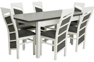 DREWNIANY Biało SZARY zestaw stół 180 i 6 krzeseł